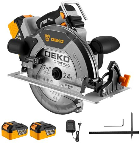 Scie Circulaire Sans Fil 20 V: DEKOPRO Scies Circulaires Électriques 4500 RPM, avec 2 x 4,0 Ah Batteries, LED, 185 mm Lame, Coupe 63 mm(90°), 41 mm(45°), pour Bois,PVC