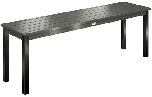 Outsunny Metal Garden Bench, 2-Seater Outdoor Bench with Wood-Effect Slatted Seat, Backless Garden Loveseat for Patio, Porch, Park, Balcony, 240 KG Capacity, 130 x 34 x 43 cm, Grey
