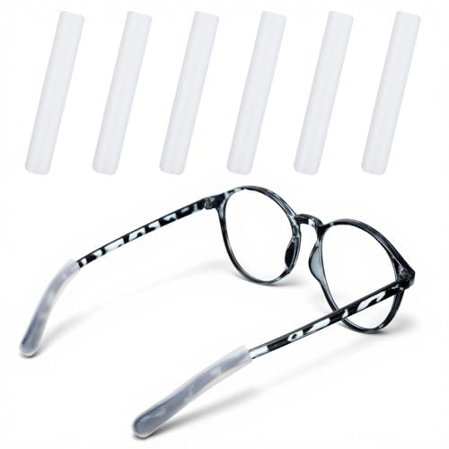 6 PCS Anti-Slip Eyeglass Ear Cushions, Silicone Eyeglasses Temple Tips Sleece Retainer, Soft Earglasses Grips, Comfort Eyeglass Arm Cushion, Non Slip Ear Pads for Men, Women, Glass Accessories (White)