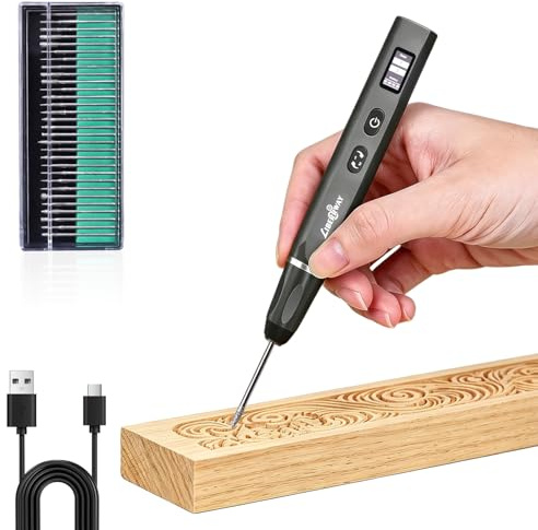 LIBERRWAY Engraving Pen, Cordless Rotary Tool with Power Display & 30 Bits, 2-Speed 20000RPM Mini Engraver for Jewelry, Metal, Glass, Wood, Resin, DIY Beginner Friendly