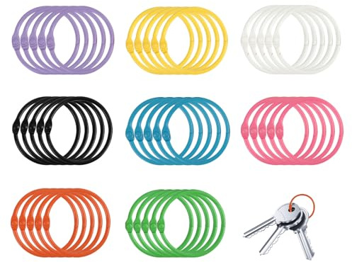 LUCTHY 40 Pcs Binder Rings 25mm, Metal Loose Leaf Book Rings | 40 snap closure binding rings, 8 colours. For flash cards, index cards, keyrings and crafts