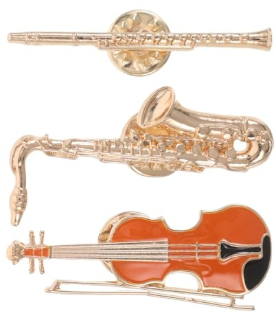 Ensemble de Broches Musique Vintage 3 Pièces en Alliage Émail | Fermoir Sécurisé, Fixation Stable, Saxophone Flûte Trompette, pour Paquet à Dos, Écharpe, Cours et Concerts