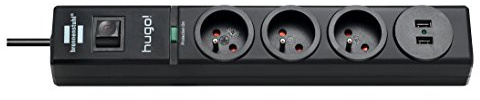 Brennenstuhl 1150611503 Hugo Steckdosenleiste 3-fach/2 Steckdosen USB mit Überspannungsschutz Kabel 2 m, 230 V, Schwarz