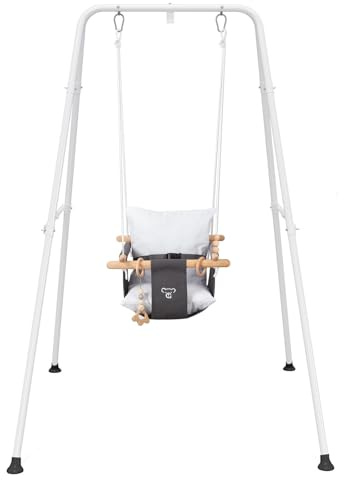Baby Swing with Stand, Swing Set for Infant, Outdoor Indoor Swing Set with Canvas Cushion Seat (Gray)