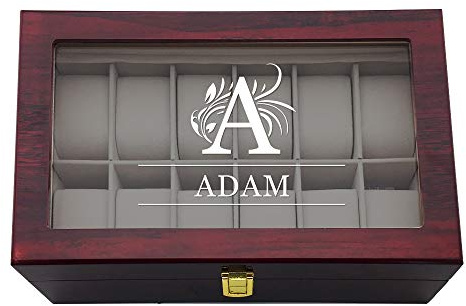 Personalised Watch Boxes Wooden Watch Box For Men Birthday Anniversary Christmas Father's Day Custom Gift for Man Him Grandad Dad Son Husband Boyfriend with Any Name Text (26 letters)