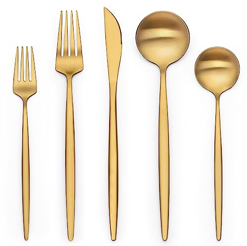 40 Piece Gold Silverware Set for 8, Terlulu Stainless Steel Flatware Set, Gold Cutlery Set Utensils Set, Tableware Include Forks Knives Spoons for Home Kitchen Restaurant Wedding, Satin Finish