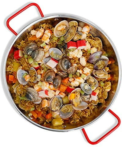 Rianpesn Padella professionale per paella - Padella per uso quotidiano in acciaio inossidabile con doppia impugnatura antiscottatura per l'orecchio Facile da pulire - Pentole per far bollire