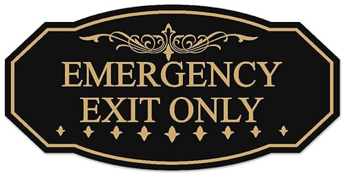 Signs ByLITA Victorian Emergency Exit Only Sign - Easy Installation | Durable Wall or Door (Black Gold) - Medium