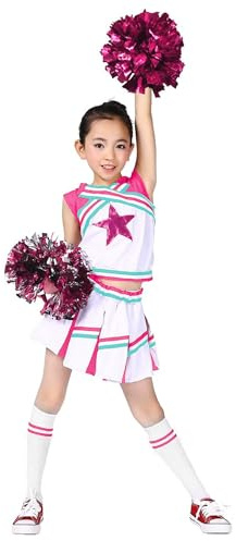 LOLANTA Costumes de pom-pom girl pour filles avec pompons et chaussettes, déguisement d'Halloween pour enfants, tenue de pom-pom girl, Rose clair, 11-12 ans, 160