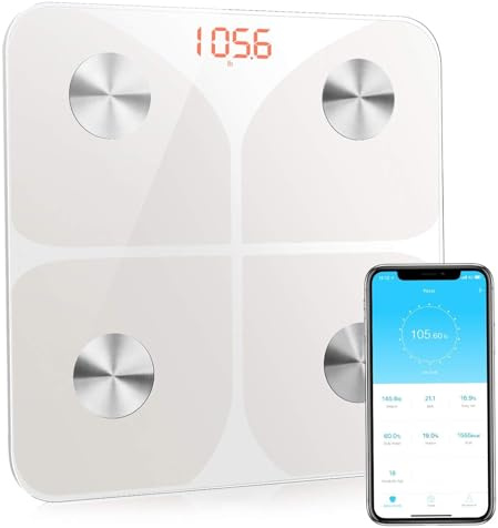 Körperfettwaage, Personenwaage Digital Waage 2025 mit APP 180kg /400lbs, Waage Personen Bluetooth Körperwaage für Körperfett, BMI, Gewicht, Wasser und Muskelmasse Weiß