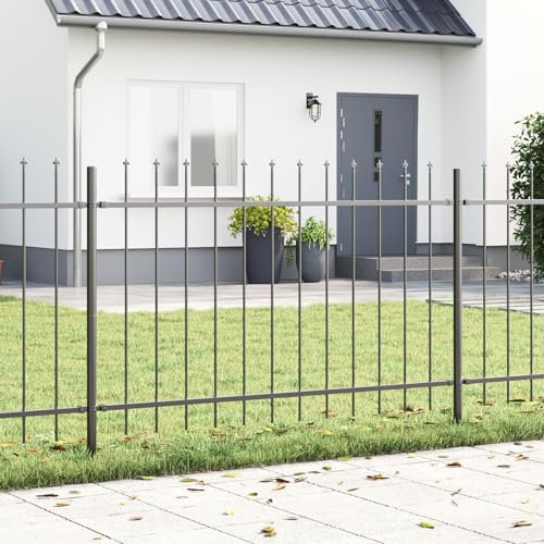vidaXL Trädgårdsstängsel 5 pcs Grå 8,5 x 1,2 m Pulverlackerad stål, Trädgård och terrass, hållbar utomhusavskiljare, rektangulär stängselpanel, avdelare för patio, vågskärmdesign