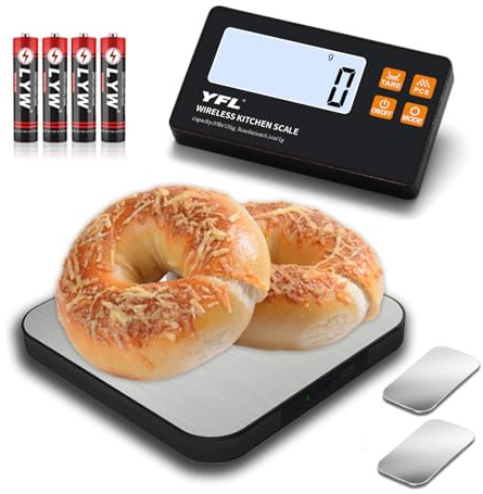 YFL Wireless Kitchen Scale with Detachable Remote Display, 33lb High Precision Digital Scale 1g/0.1oz, Tare Function 7 Units Food Scale for Cooking, Baking, Meal Prep & Dieting
