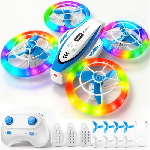 Gontence Mini Drone for Kids - Remote Control Drone with LED Lights 2 Speed Modes 3 Batteries, 3D Flip Headless Mode with Altitude Hold Toys Gifts for Boys Girls 6-16 Years Old Christmas Gifts