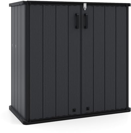 COSTWAY Cobertizo Jardín Exterior 0,6㎡, 662L, 120 x 65 x 117 cm, PP y HDPE, Caseta de Almacenamiento Bloqueable con 2 Puertas, Techo Ranurado, Armario de Exterior Patio Pisicina (Negro)