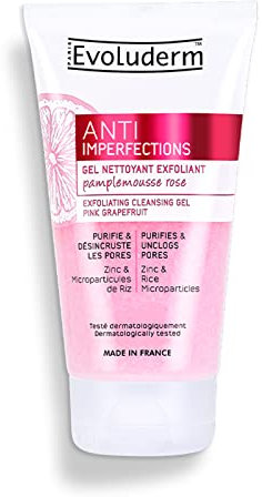 EVOLUDERM - Gel Nettoyant Exfoliant Anti-Imperfections - 150 ml - 93% d'Origine Naturelle - Végan - Fabrication Française