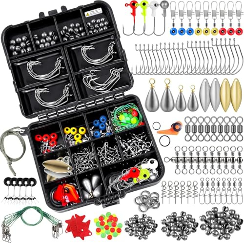 TOPFORT 187/343pcs Fishing Accessories Kit, Organized Fishing Tackle Box with Tackle Included, Hooks, Weights Sinkers, Fishing Gear and Equipment, Gift for Men