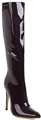 Patent läder mode pointed tå stilett dragkedja super hög klack med 12 cm lätta promenader knähöga stövlar för kvinnor stor storlek t82832, BRUN, 39 EU