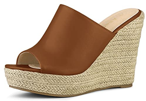 Allegra K Women Slip on Platform Espadrilles Wedges Slides Mules Sandals | PU vamp, TPR outsole. Padded insole for comfort. Party, Office, Casual. 4 3/8-inch heel height