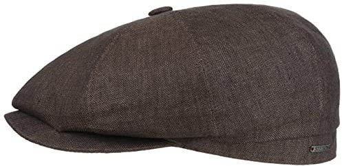 Stetson Hatteras Classic Leinen Flatcap Damen/Herren (55-62 cm) - Made in The EU - Aus 100% Leinen - Gefüttert mit Baumwolle - Temperatur & feuchtigkeitsregulierend - Sommer/Winter braun 57 cm