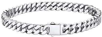 Bestyle Pulseras Cadena Cubana Miami 5mm Ancho Pulsera Cubano de Miami 21cm Longitud Pulseras Cubano de Cadena Pulsera Cadena Cubana Acero Inoxidable Plateado Pulseras Cadena Cubano Miami
