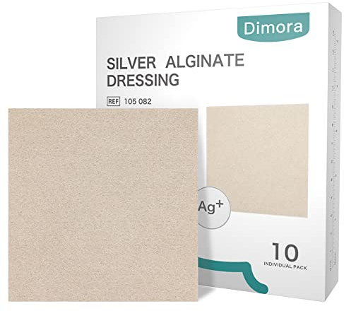 Dimora Upgrade 10 Packs Silver Antibacterial Alginate Wound Dressing Pads，Non-Stick Sterile Gauze，Highly Absorbent & Comfortable，4'' x 4'' Patches