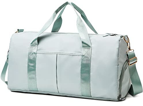 Sportväskor för kvinnor och män, resväska och handväskor – med skofack och våtfack – reseväska för sport, gym, duffelväska för weekendresor, ljusgrön, 46 cm x 20 cm x 27 cm, Sporter