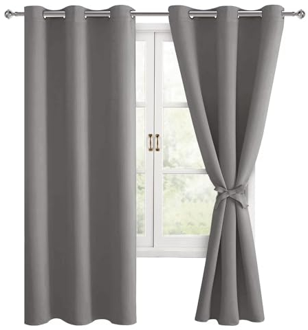 Hiasan Verdunklungsvorhänge Gardinen mit Ösen, Grau Blickdicht Vorhänge, Thermovorhang Ösenschal Vorhang 2er Set, 117 x 137 cm (B x H), weiche Schiebevorhänge für Schlafzimmer und Wohnzimmer
