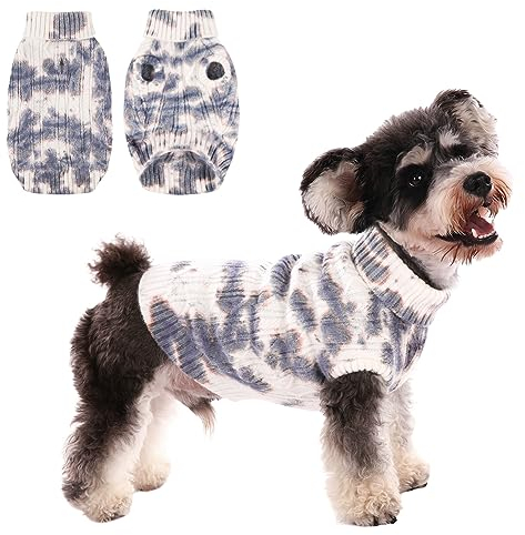 CITÉTOILE Warme Winter Hund Pullover, Weiche und Bequeme Gestrickte Hundemantel, Turtleneck Haustier Kleidung für das Kalte Wetter, Farbverlauf eingestellt für Kleine Mittlere Haustiere, Blau, S