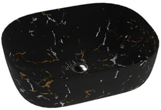 LAVITA Fuego toppmonterat tvättställ | rektangulärt tvättställ utan bräddavlopp och kranhål | tillverkat av högkvalitativt porslin | tvättställ | 50 x 38,5 x 14,5 cm | svart