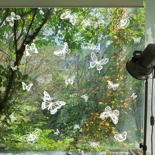 WandSticker4U®- Wiederverwendbare Fensterbilder SCHMETTERLINGE selbstklebend weiß I Fenstersticker Frühling Fensteraufkleber Kinderzimmer Wohnzimmer Schlafzimmer Bad Küche Fenster Deko