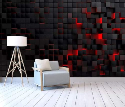 MIWEI Wallpaper Papier Peint Panoramique Carré Rouge Noir Papier Peints Intissé Decoration Murale Chambre Salon 150x105cm-M220906
