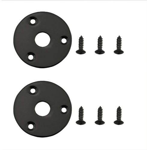 Ruiwaer 2PCS Black Metal Jack Plate Guitar Pickup Output Input Jack Socket Plate Round Guitar Jack Plate with 6 Screws