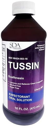 SDA LABORATORIES Tussin Guaifenesin Expectorant, Cough Medicine Oral Solution, 16 Fl Oz Liquid, Cherry Mint Flavor, Alcohol-Free, Sugar-Free, Relieves Mucus and Chest Congestion (Pack of 1)