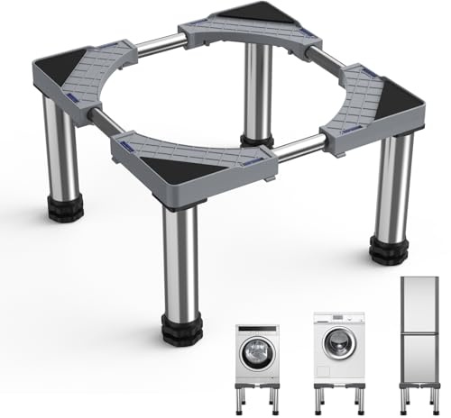 Base de Réfrigérateur, Support Lave Linge & Appareils Hauteur 28-31 cm, Socle de Machine à Laver 43-66 cm avec 4 Pieds Robustes, Gris