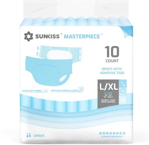 SUNKISS MASTERPIECE Couches Adultes avec Absorption Ultime, Culottes d’incontinence Jetables Unisexes pour Femmes et Hommes, Protection Pendant la Nuit, Bleu, Taille L/XL, 10 Unités