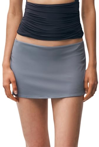 Women Micro Mini Skirt Sexy Solid Color Low Waist Slim Fit Pencil Skirt Stretchy Tight Short Skirt for Club Night Out (D-Gray, M)