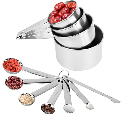 Set Di 11 Cucchiai Dosatori in Acciaio Inox Cucchiaio, Acciaio Inossidabile Misurare Tazze E Cucchiai Con Righchi Di Misura, Tazze Di Misura per Ingredienti Secchi E Liquidi Set Utensili Cucina