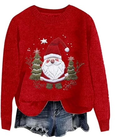 Jersey de lana gruesa con estampado navideño 3D para mujer
