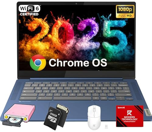 Lenovo IdeaPad Slim 3 Chromebook - 14-inch Full HD touchscreen • MediaTek Kompanio 520 8-core CPU • 4GB RAM • 64GB eMMC and 256GB Micro SD Card •Wi-Fi 6 • for