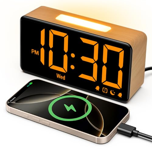 GOLOZA Alarm Clocks Bedside, Wood Grain, Digital Clock with Night Light, Desk Clock for Bedside, Power-Off Memory & Alarm, Dual Alarm, 5 Level Brightness +Off, 12/24H, 9min Snooze, Reveil Matin