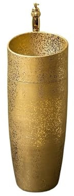 Lavandino moderno con piedistallo Lavandino di lusso in ceramica con piedistallo, mobiletto for bagno dell'hotel, rubinetto e kit scarico