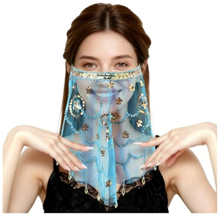 Gesichtsschleier für Bauchtanz Gesichtsschleier mit Pailletten Bauchtanz Kostüm Festival Zubehör Bauchtanz-Gesichtsschleier für Mädchen Schleier Kostüm Zubehör für Karneval,Cosplay,Party,Tribal,Halb