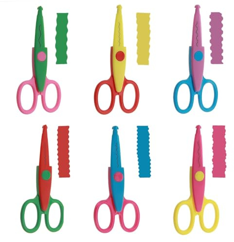 Lot de 6 Ciseaux, Ciseaux à Cranter et de Bordure de Sécurité, Ensemble Créatif de d'Artisanat, Crèche, Débutants, Bricolage