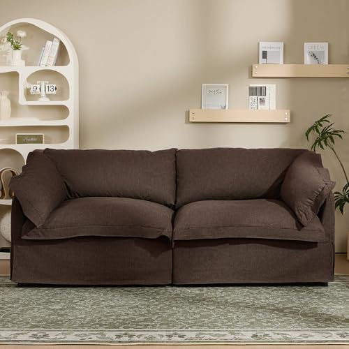 Orcalic 81'' Sofa Couch with Storage, Retro Upholstered 2-Seater Sofa for Living Room, Cozy Seating with Removable Washable Cover, Brown