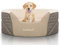Knuffelwuff Orthopädisches Hundebett Lena aus Velours und Kunstleder mit hohem Schaumstoffrand M-L 70 x 50cm Braun/Beige - Rutschfester Unterboden - Leicht zu Reinigen EU
