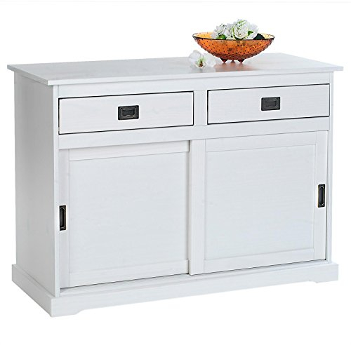 IDIMEX Kommode Savona mit 2 Türen 2 Schubladen, Kiefer massiv, Oberfläche weiß lackiert, Buffetschrank, Geschirrschrank, Massivholz