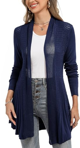 iClosam Cárdigan Largo Mujer de Punto Abierto con Cuello Chal Manga Larga | Estilo casual tipo kimono, chaqueta ligera para verano, combina con camisolas y pareos, como capa ligera, para paseos diarios