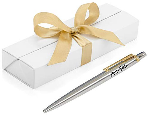 Personalised Engraved Parker Jotter Stainless Steel Gold Trim Ballpoint Pen in a White Presentation Box with Black Ink - Personalised Gifts for Christmas - Enter Your Custom Engraving