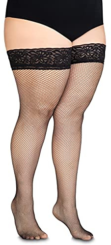 Annes Styling Calze Rete in Silicone Pizzo Top Alto Diamanti Nylon Netted Nero XXL-3XL (Tg 7/8)
