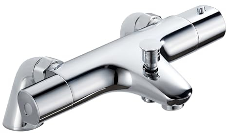 SINKTORY Thermostatic Bath Shower Mixer Bar, Anti Scald 38℃ Thermostatic Bathtub Shower Mixer Valve with Bath Filler Spout, Bathtub/Deck Mounted, Exposed Solid Brass Thermostatic Shower Tap, 180mm
